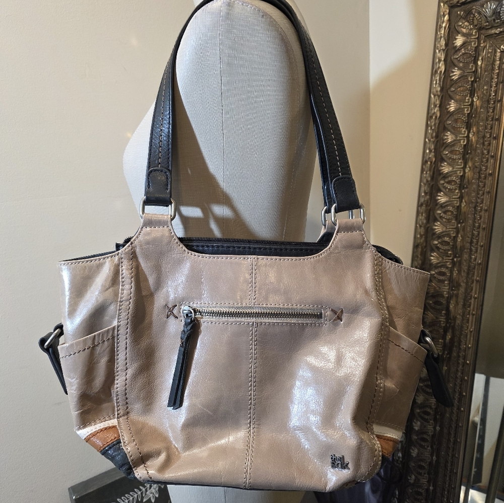 THE SAK • "Kendra" Tan/Taupe and Black Hobo Bag.